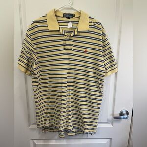 Polo by Ralph Lauren Men's XL Yellow Striped Polo Shirt with Red Pony Logo